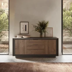 Garnero Arredamenti Credenze Moderne|Madie Moderne-Madia 180x80h cm 3 cassetti 2 ante moderna antracite rovere scuro Deluxe Antracite - Rovere Rustico