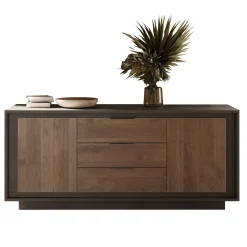 Garnero Arredamenti Credenze Moderne|Madie Moderne-Madia 180x80h cm 3 cassetti 2 ante moderna antracite rovere scuro Deluxe Antracite - Rovere Rustico