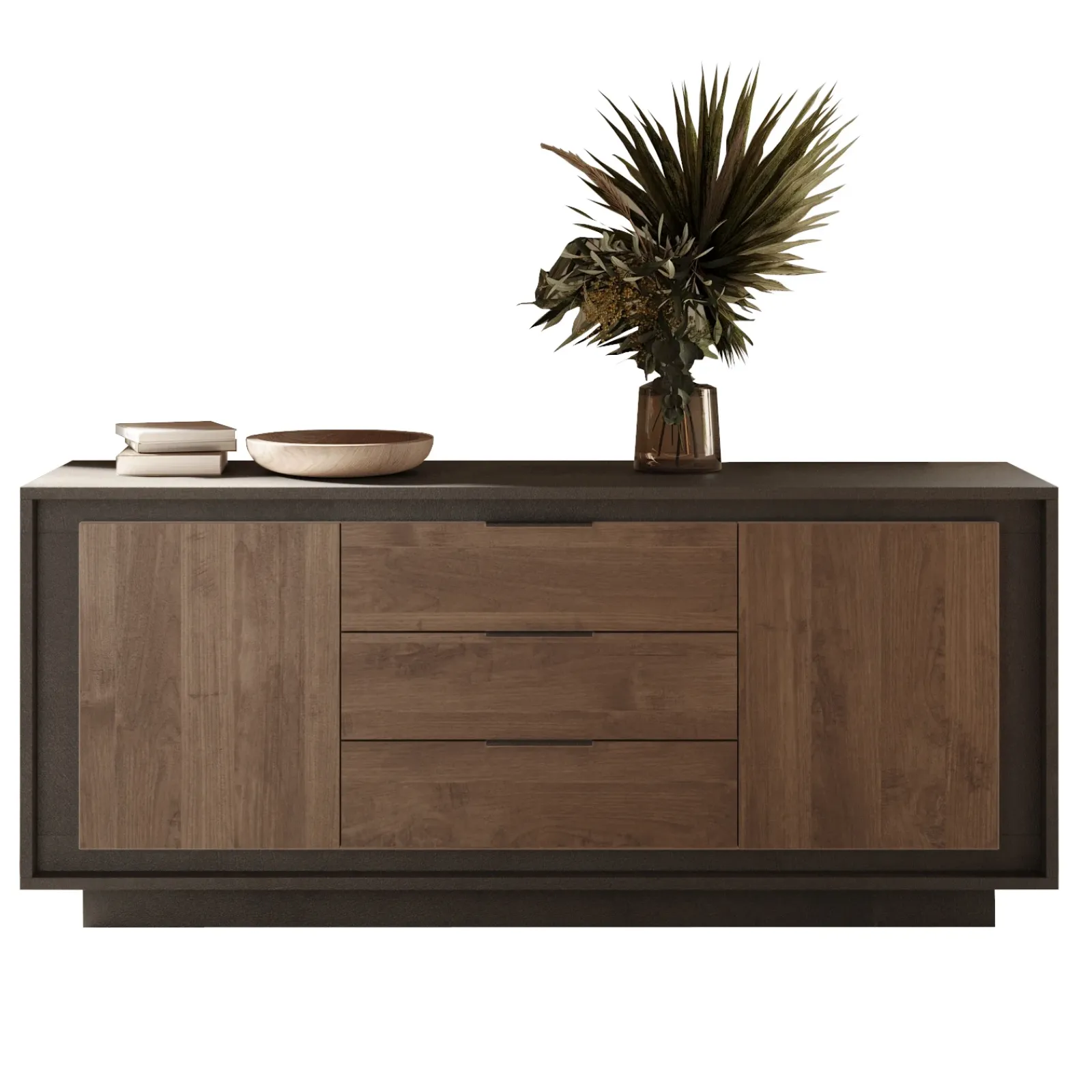 Garnero Arredamenti Credenze Moderne|Madie Moderne-Madia 180x80h cm 3 cassetti 2 ante moderna antracite rovere scuro Deluxe Antracite - Rovere Rustico