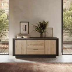 Garnero Arredamenti Credenze Moderne|Madie Moderne-Madia 180x80h cm 3 cassetti 2 ante moderna antracite rovere chiaro Deluxe Antracite - Rovere