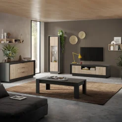 Garnero Arredamenti Credenze Moderne|Madie Moderne-Madia 180x80h cm 3 cassetti 2 ante moderna antracite rovere chiaro Deluxe Antracite - Rovere