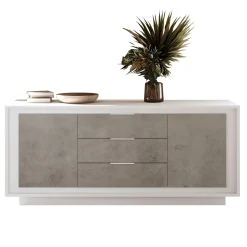 Garnero Arredamenti Credenze Moderne|Madie Moderne-Madia 180x80h cm 3 cassetti 2 ante moderna bianco opaco grigio cemento Deluxe Cemento - Bianco opaco