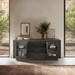 Garnero Arredamenti Credenze Moderne|Madie Moderne-Madia 180x80h cm 3 cassetti 2 ante moderna Deluxe Antracite