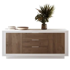 Garnero Arredamenti Credenze Moderne|Madie Moderne-Madia 180x80h cm 3 cassetti 2 ante moderna bianco opaco rovere scuro Deluxe Rovere Rustico - Bianco opaco