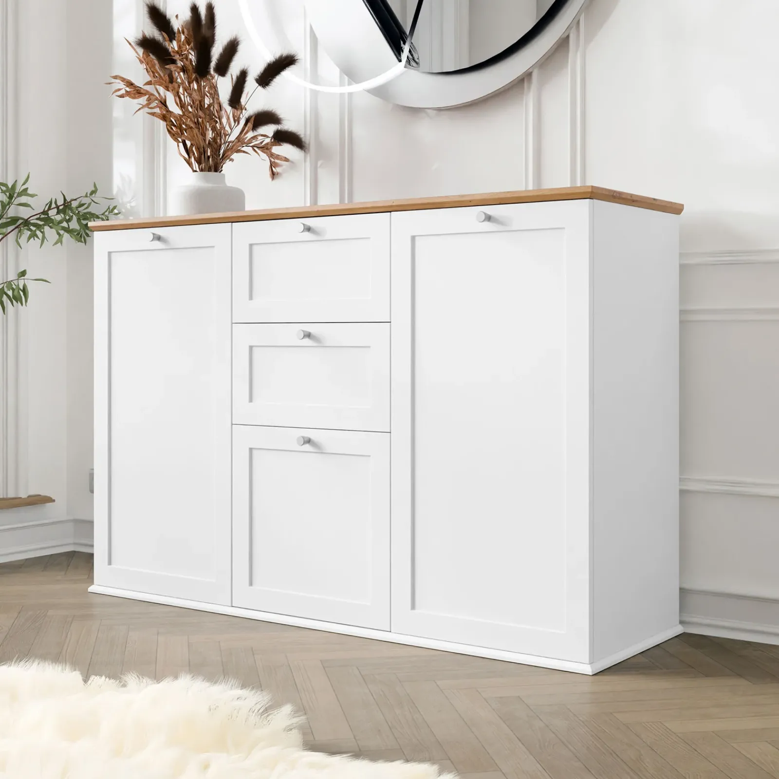 Garnero Arredamenti Credenze Moderne|Madie Moderne-Madia 137x91h cm 2 cassetti 3 ante moderna bianco rovere Relaxio