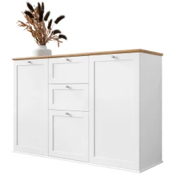 Garnero Arredamenti Credenze Moderne|Madie Moderne-Madia 137x91h cm 2 cassetti 3 ante moderna bianco rovere Relaxio