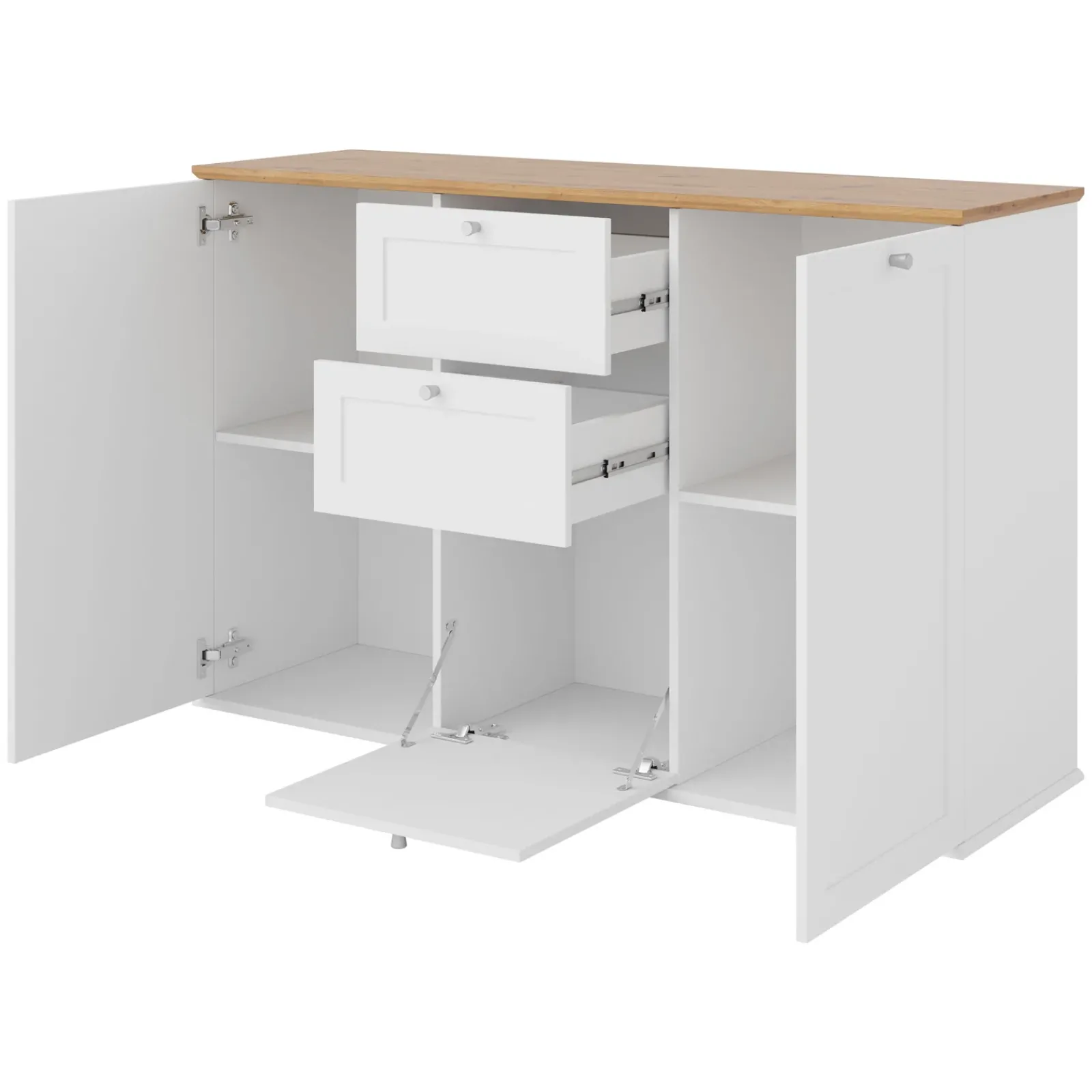 Garnero Arredamenti Credenze Moderne|Madie Moderne-Madia 137x91h cm 2 cassetti 3 ante moderna bianco rovere Relaxio