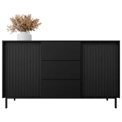 Garnero Arredamenti Credenze Moderne|Madie Moderne-Madia 153x90h cm 3 cassetti design cannettato nero Strike Nero Opaco