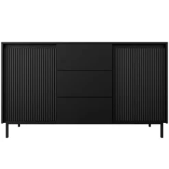 Garnero Arredamenti Credenze Moderne|Madie Moderne-Madia 153x90h cm 3 cassetti design cannettato nero Strike Nero Opaco
