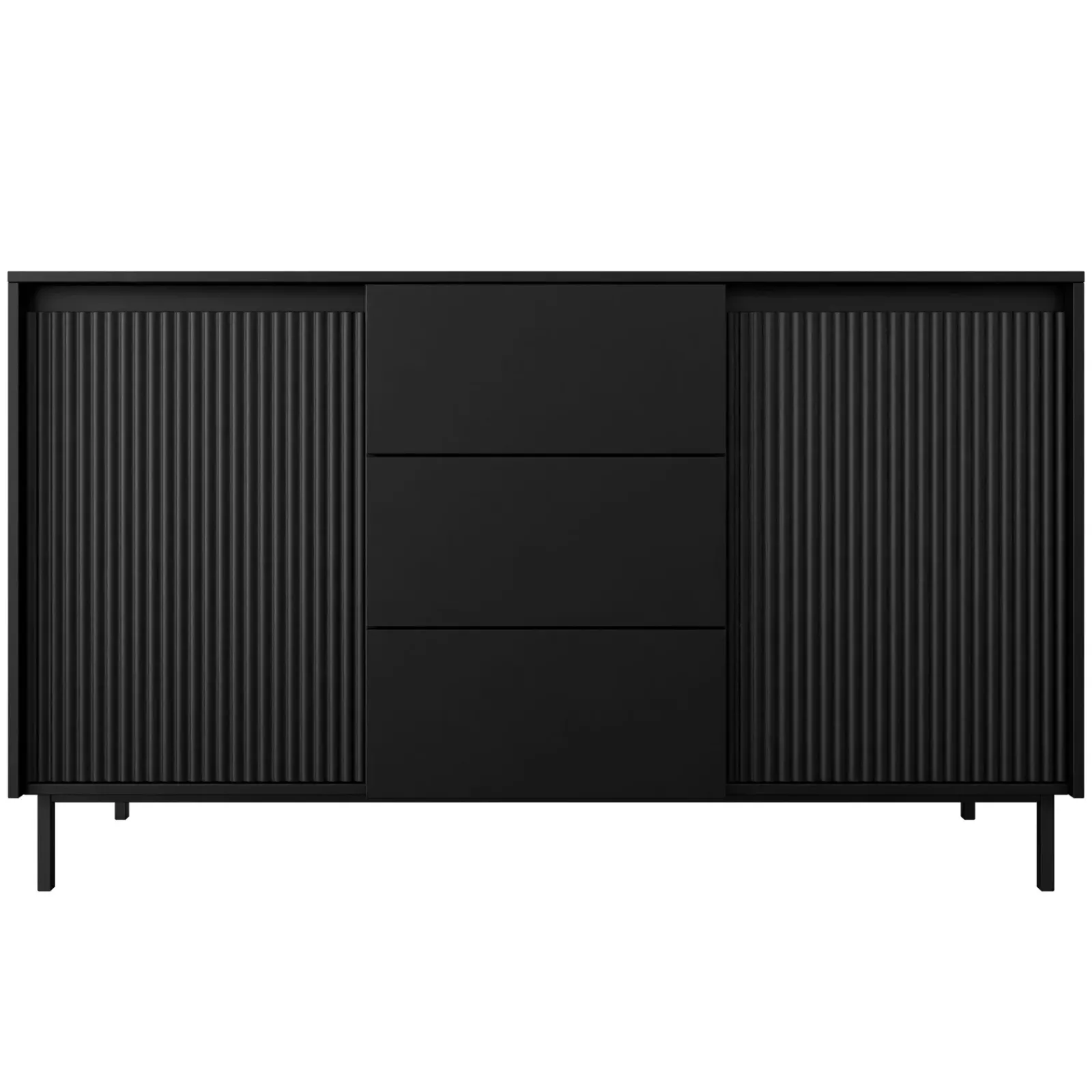 Garnero Arredamenti Credenze Moderne|Madie Moderne-Madia 153x90h cm 3 cassetti design cannettato nero Strike Nero Opaco