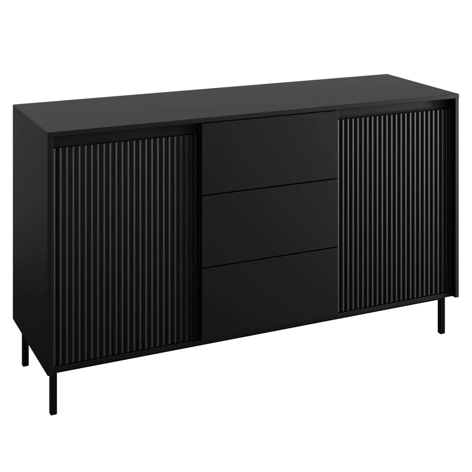 Garnero Arredamenti Credenze Moderne|Madie Moderne-Madia 153x90h cm 3 cassetti design cannettato nero Strike Nero Opaco