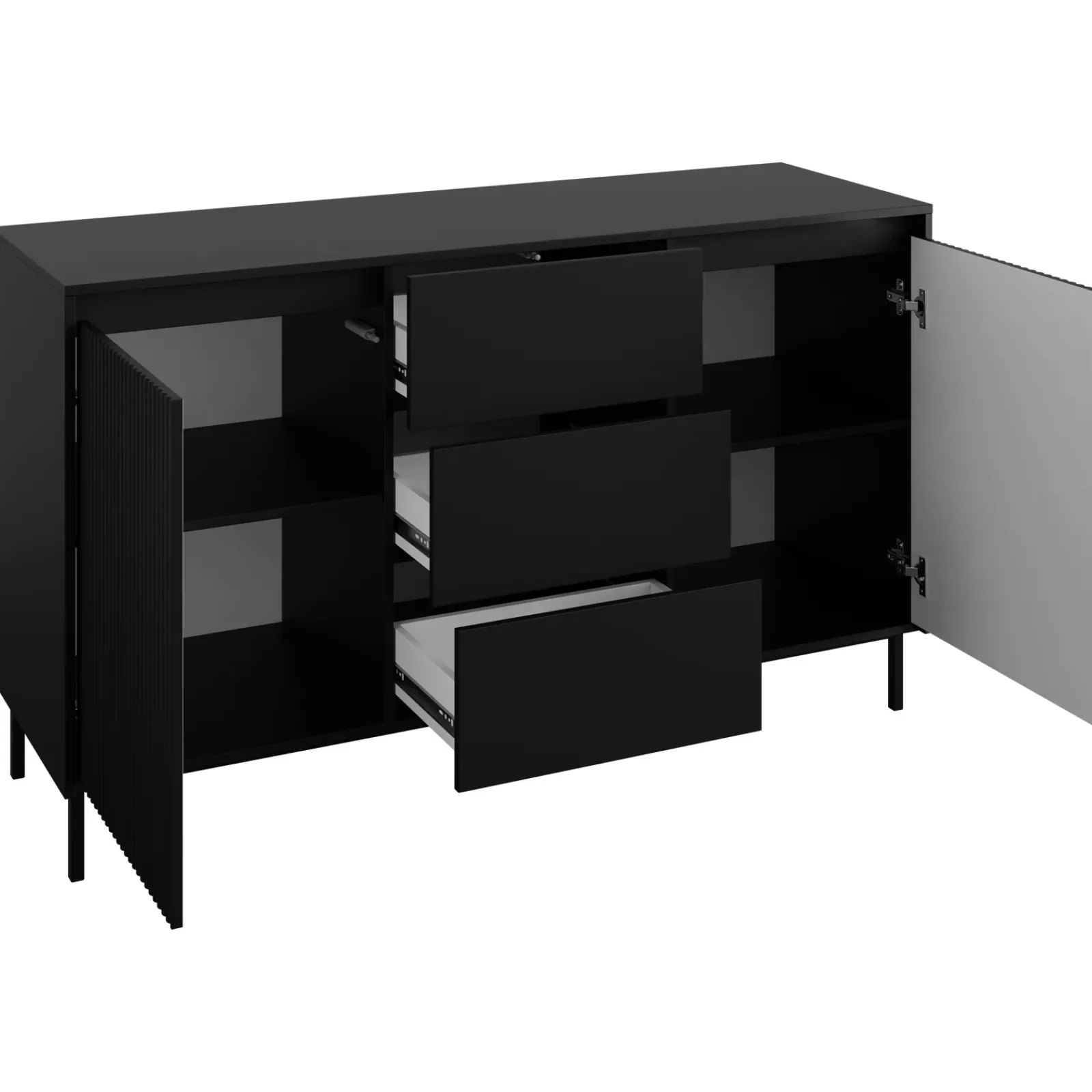 Garnero Arredamenti Credenze Moderne|Madie Moderne-Madia 153x90h cm 3 cassetti design cannettato nero Strike Nero Opaco