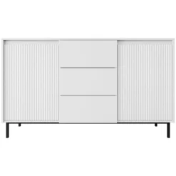 Garnero Arredamenti Credenze Moderne|Madie Moderne-Madia 153x90h cm 3 cassetti design cannettato bianco Strike Bianco Opaco