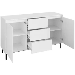 Garnero Arredamenti Credenze Moderne|Madie Moderne-Madia 153x90h cm 3 cassetti design cannettato bianco Strike Bianco Opaco