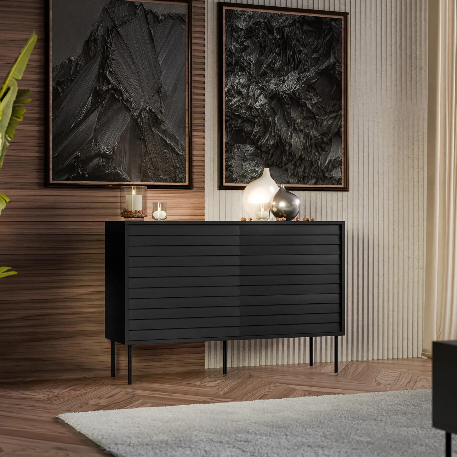 Garnero Arredamenti Credenze Moderne|Madie Moderne-Madia 120x81h cm 3 cassetti moderna nero Wild Nero Opaco