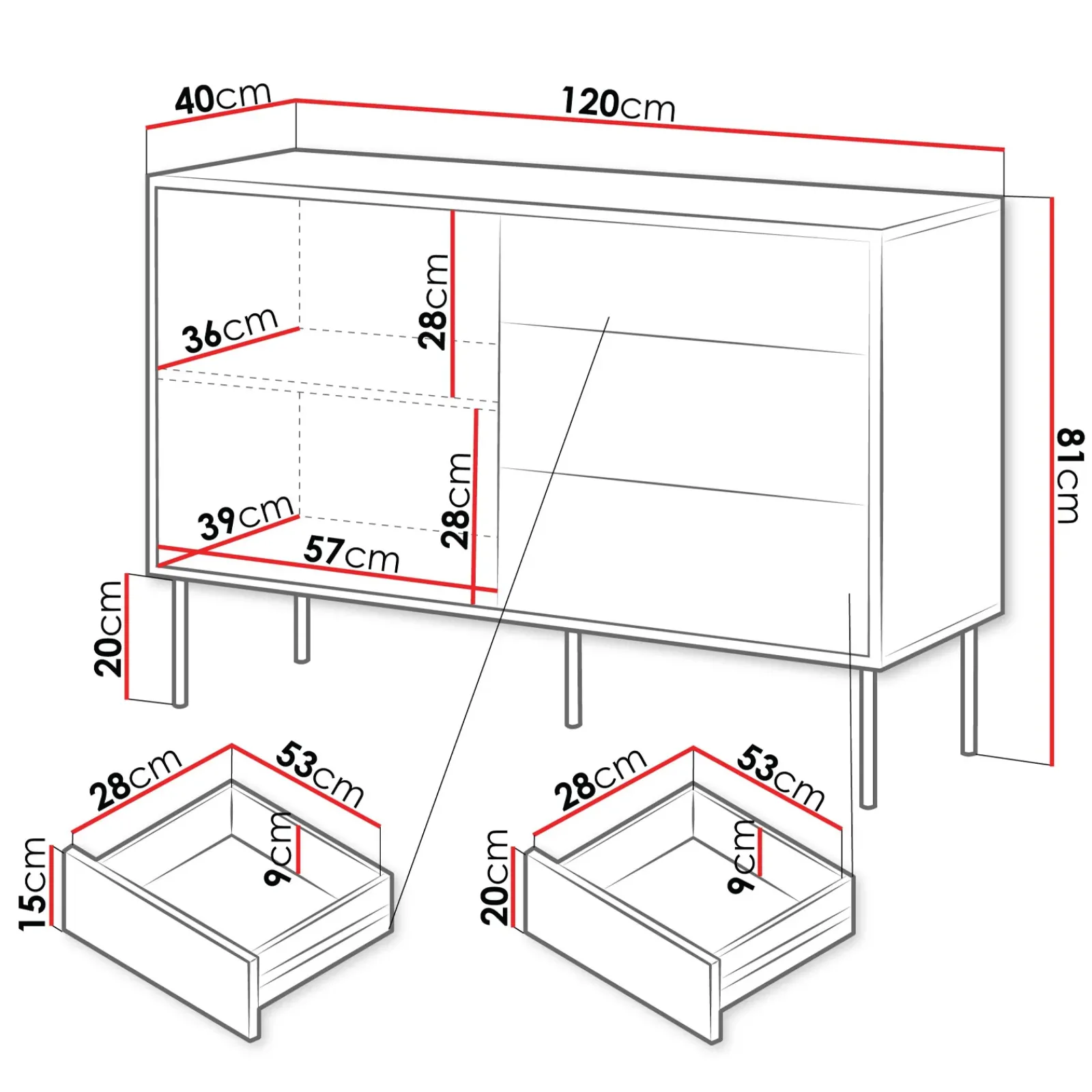 Garnero Arredamenti Credenze Moderne|Madie Moderne-Madia 120x81h cm 3 cassetti moderna nero Wild Nero Opaco