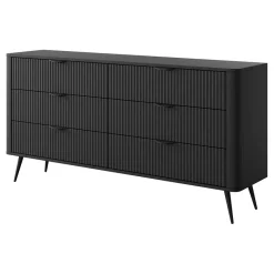 Garnero Arredamenti Cassettiera|Cassettiera-Madia 163x81h cm 6 cassetti moderna   cannettato Ramis Nero Opaco