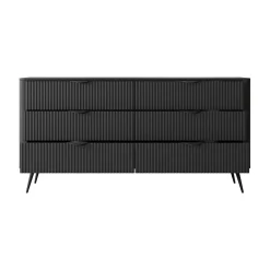 Garnero Arredamenti Cassettiera|Cassettiera-Madia 163x81h cm 6 cassetti moderna   cannettato Ramis Nero Opaco