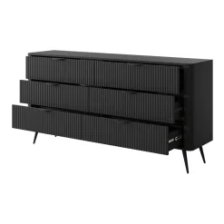 Garnero Arredamenti Cassettiera|Cassettiera-Madia 163x81h cm 6 cassetti moderna   cannettato Ramis Nero Opaco