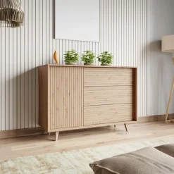 Garnero Arredamenti Credenze Moderne|Madie Moderne-Madia 120x84h cm 3 cassetti rustica design cannettato rovere Branch