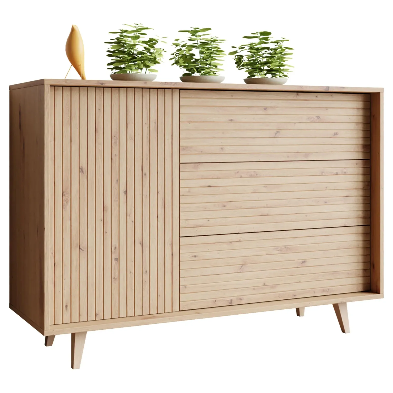 Garnero Arredamenti Credenze Moderne|Madie Moderne-Madia 120x84h cm 3 cassetti rustica design cannettato rovere Branch