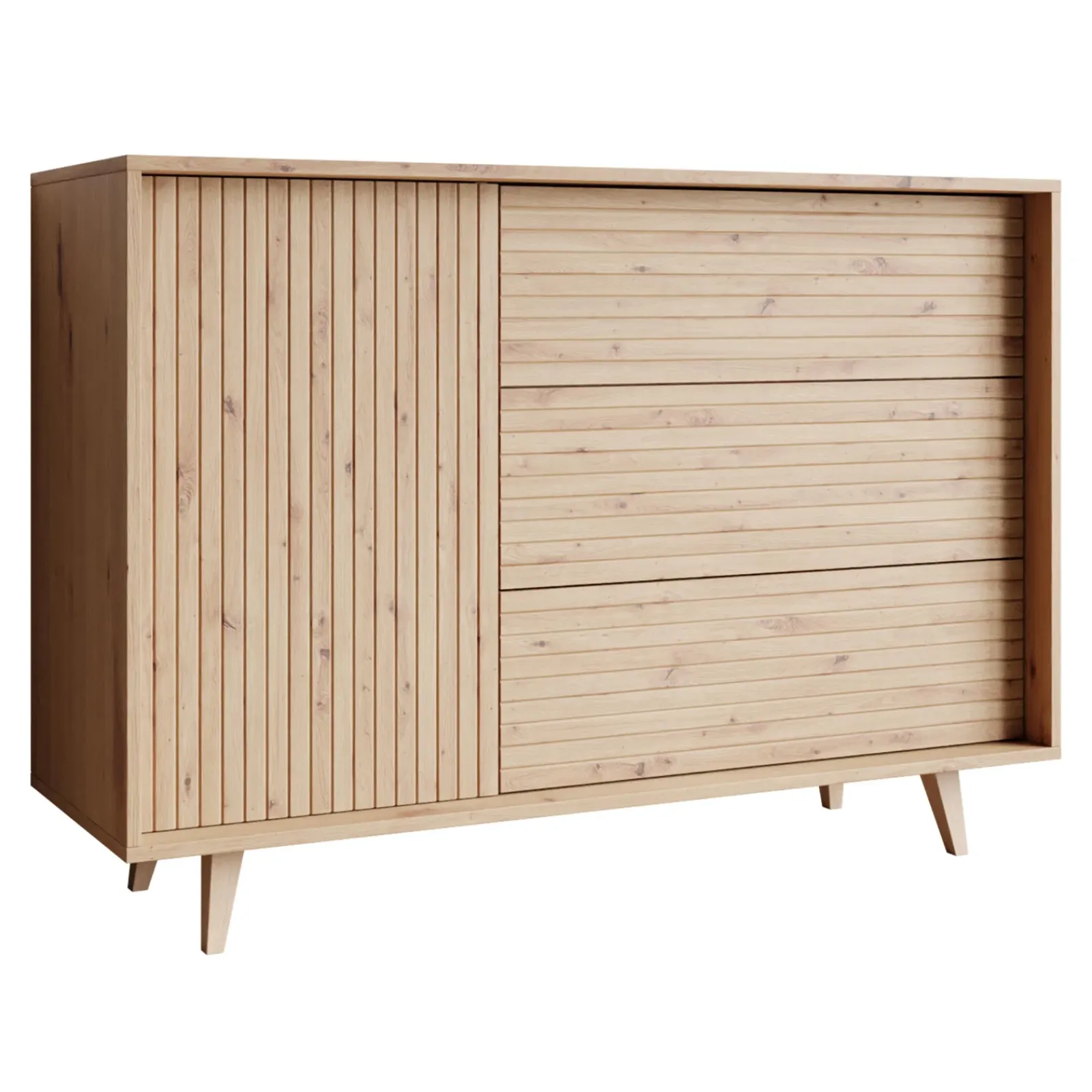 Garnero Arredamenti Credenze Moderne|Madie Moderne-Madia 120x84h cm 3 cassetti rustica design cannettato rovere Branch