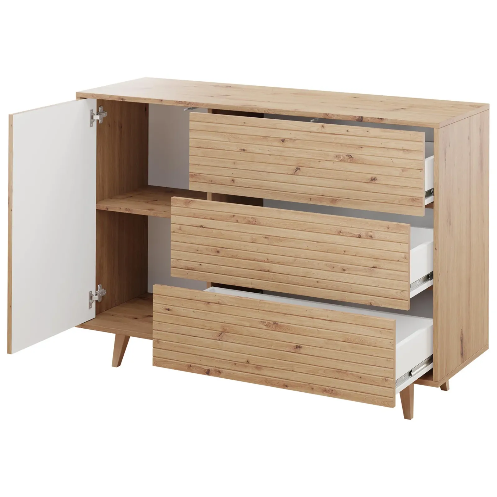 Garnero Arredamenti Credenze Moderne|Madie Moderne-Madia 120x84h cm 3 cassetti rustica design cannettato rovere Branch