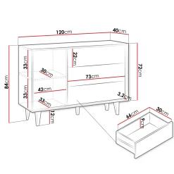 Garnero Arredamenti Credenze Moderne|Madie Moderne-Madia 120x84h cm 3 cassetti rustica design cannettato rovere Branch