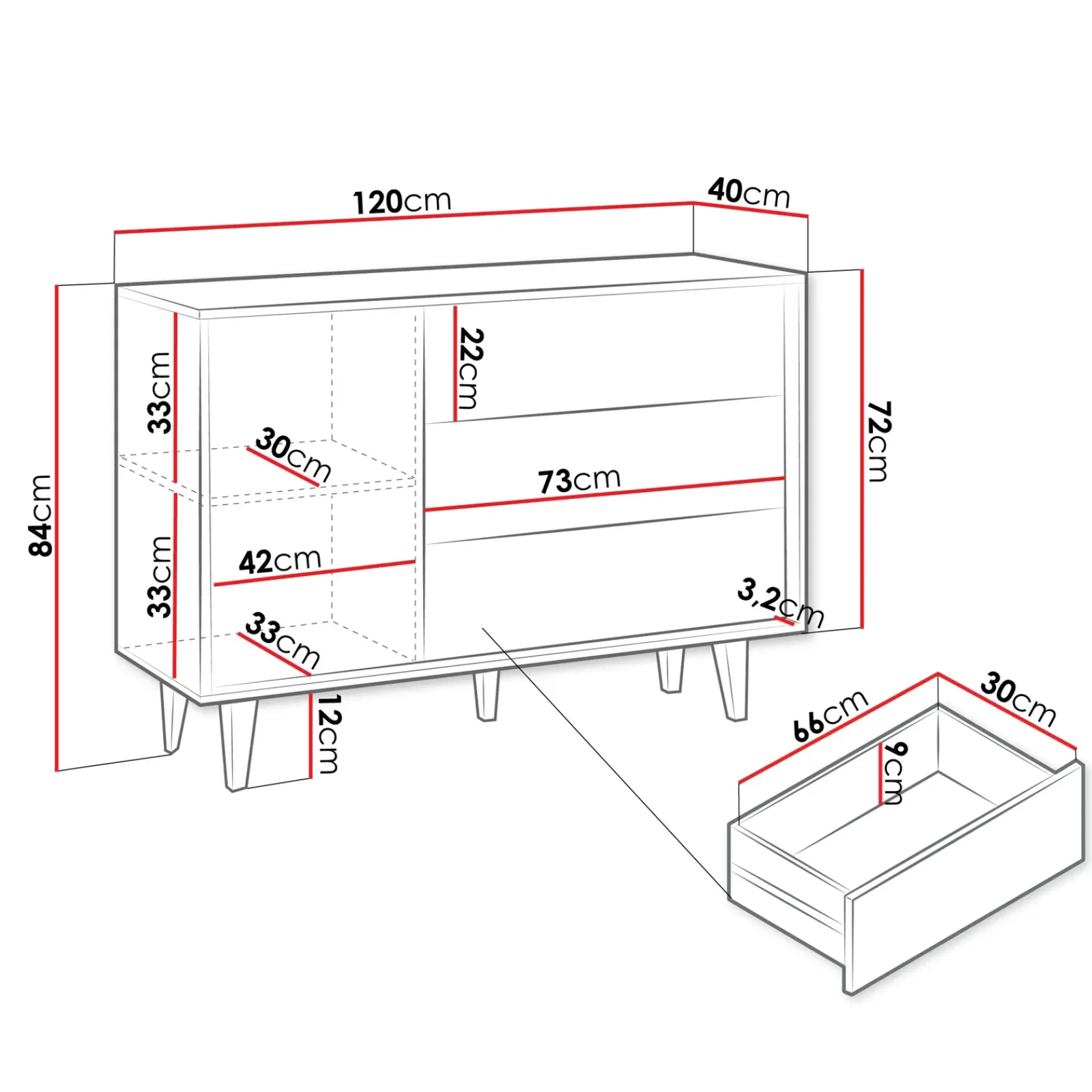 Garnero Arredamenti Credenze Moderne|Madie Moderne-Madia 120x84h cm 3 cassetti rustica design cannettato rovere Branch