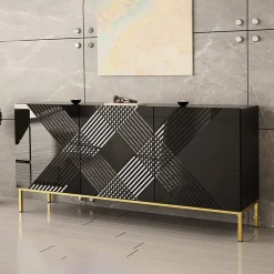 Garnero Arredamenti Madie Moderne|Madie Moderne-Madia 160x76h cm con frontale decorato moderna nero lucido Marisa