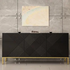 Garnero Arredamenti Madie Moderne|Madie Moderne-Madia 160x76h cm con frontale decorato moderna nero lucido Marisa