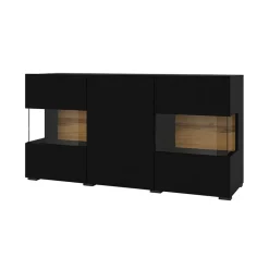 Garnero Arredamenti Credenze Moderne|Madie Moderne-Madia 120x62h cm con vetrinetta moderna nero rovere Fusion Nero Opaco