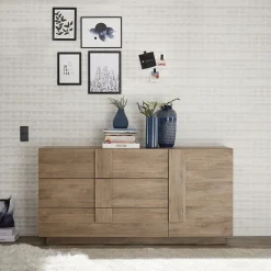 Garnero Arredamenti Credenze Moderne|Madie Moderne-Madia 182x90h cm moderna 1 anta 3 cassetti rovere Alvarez