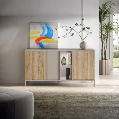 Garnero Arredamenti Madie Moderne|Madie Moderne-Madia 160x86h cm moderna 3 ante 2 vani soggiorno rovere chiaro beige Silka