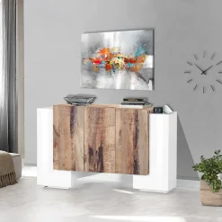 Garnero Arredamenti Madie Moderne|Madie Moderne-Madia 170x85h cm moderna bianco lucido rovere chiaro Akoya Bianco Lucido - Rovere Rustico