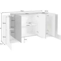 Garnero Arredamenti Madie Moderne|Madie Moderne-Madia 170x85h cm moderna bianco lucido ossido Akoya Ossido - Bianco Lucido