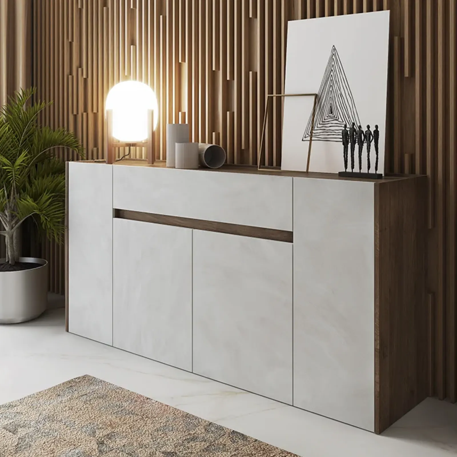 Garnero Arredamenti Credenze Moderne|Madie Moderne-Madia 170x85h cm moderna design noce bianco spatolato Gib Bianco - Noce