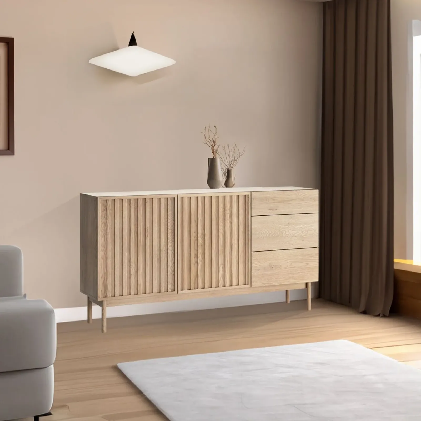 Garnero Arredamenti Credenze Moderne|Madie Moderne-Madia 159x84h cm moderna design cannettato rovere Colby