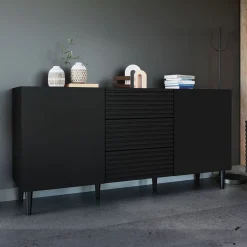 Garnero Arredamenti Credenze Moderne|Madie Moderne-Madia 156x76h cm moderna design cannettato nero Flippo