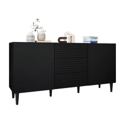 Garnero Arredamenti Credenze Moderne|Madie Moderne-Madia 156x76h cm moderna design cannettato nero Flippo