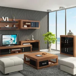 Garnero Arredamenti Credenze Moderne|Madie Moderne-Madia 90x100h cm moderna noce nero lucido Ester Gihome® Nero Lucido - Rovere Rustico