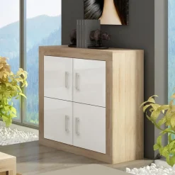 Garnero Arredamenti Credenze Moderne|Madie Moderne-Madia 90x100h cm moderna rovere bianco lucido Ester Gihome® Bianco Lucido - Rovere