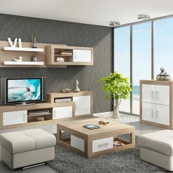 Garnero Arredamenti Credenze Moderne|Madie Moderne-Madia 90x100h cm moderna rovere bianco lucido Ester Gihome® Bianco Lucido - Rovere