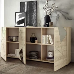 Garnero Arredamenti Credenze Moderne|Madie Moderne-Madia 181x84h cm moderna samoa specchio con serigrafia 3 ante Olimpo Rovere