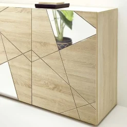 Garnero Arredamenti Credenze Moderne|Madie Moderne-Madia 181x84h cm moderna samoa specchio con serigrafia 3 ante Olimpo Rovere