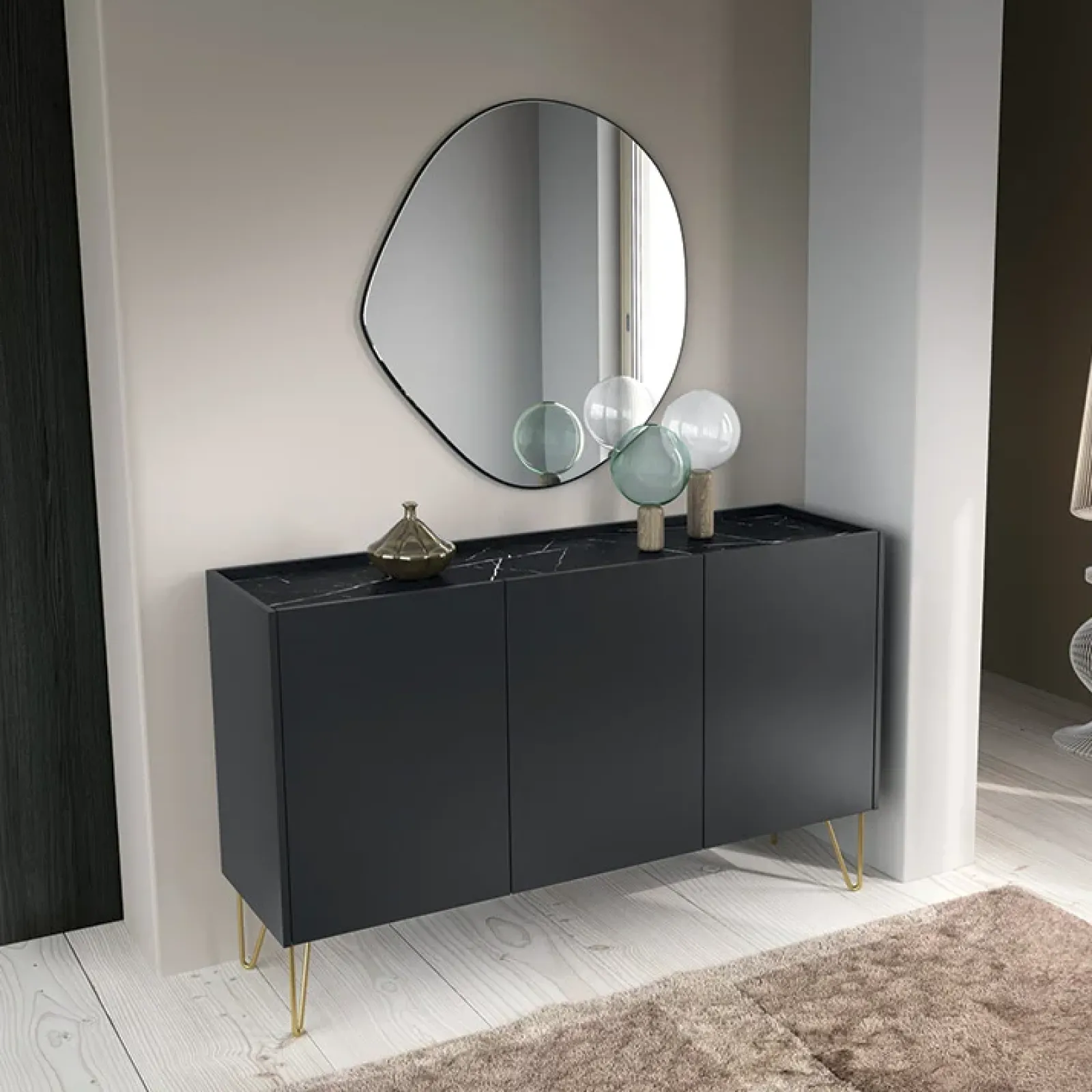 Garnero Arredamenti Madie Moderne|Madie Moderne-Madia 144x83h cm moderna sogggiorno nero effetto marmo Sirena