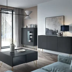 Garnero Arredamenti Madie Moderne|Madie Moderne-Madia 144x83h cm moderna sogggiorno nero effetto marmo Sirena