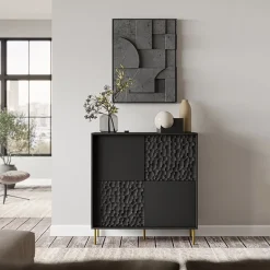 Garnero Arredamenti Madie Moderne|Madie Moderne-Madia 100x105h cm moderna soggiorno nero oro Osaka