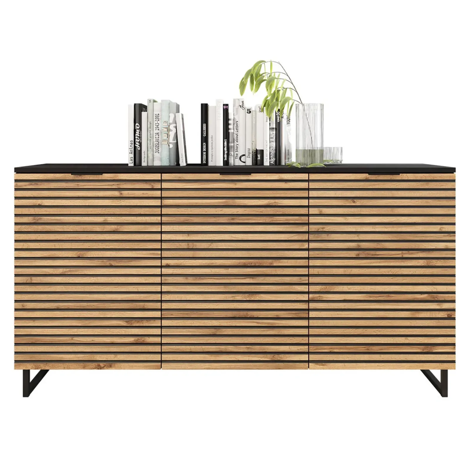 Garnero Arredamenti Credenze Moderne|Madie Moderne-Madia 150x76h cm rustica design cannettato rovere nero List