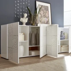 Garnero Arredamenti Credenze Moderne|Madie Moderne-Madia 241x84h cm soggiorno con serigrafia Paradise Bianco Lucido